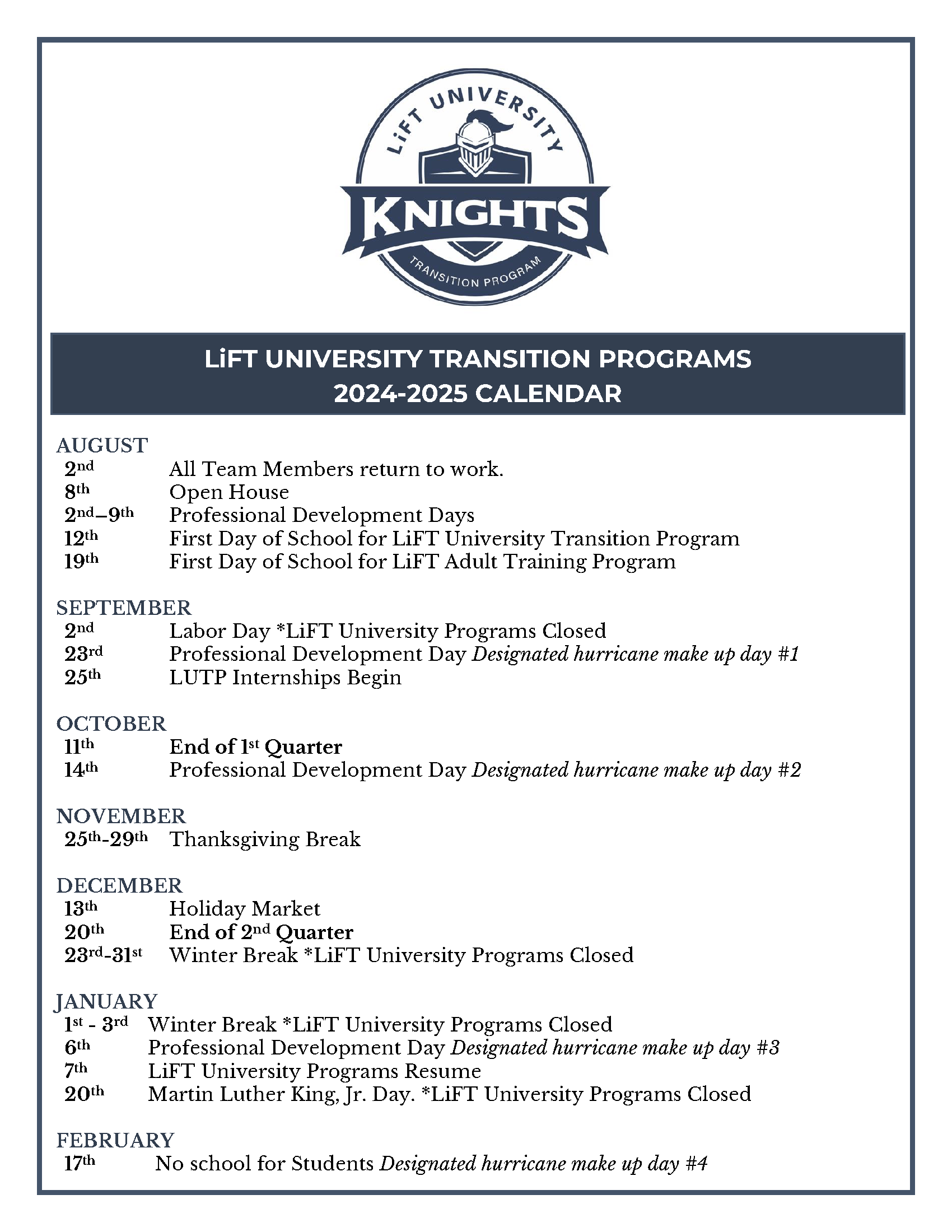 LiFT University Calendar - LiFT FL lift-university-calendar-lift-fl